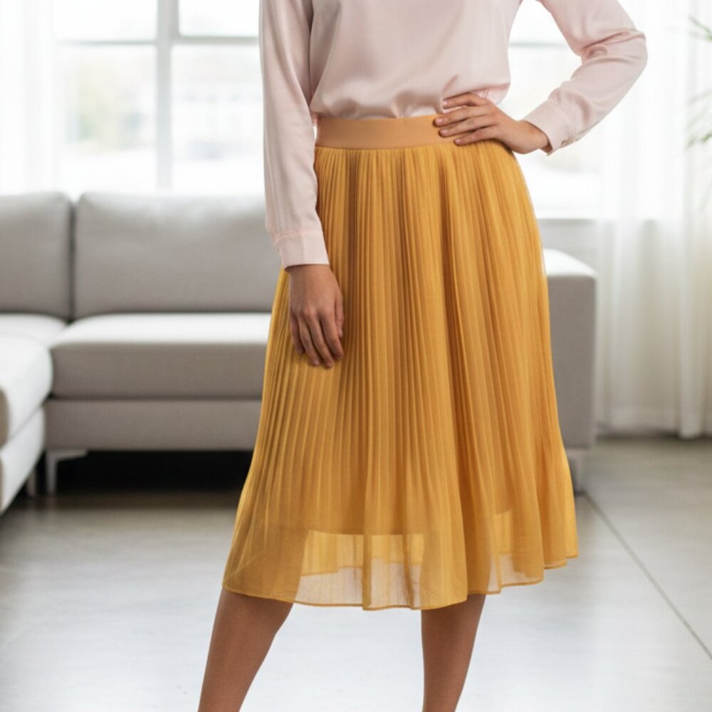 A New Day Women's Midi Skirt XXL Bright Yellow Pleated Pull On Stretch